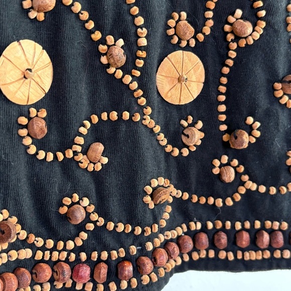 Vintage Made in India Cotton Wooden Beaded Cropped Open Vest Bohemian Boho M - Picture 5 of 11